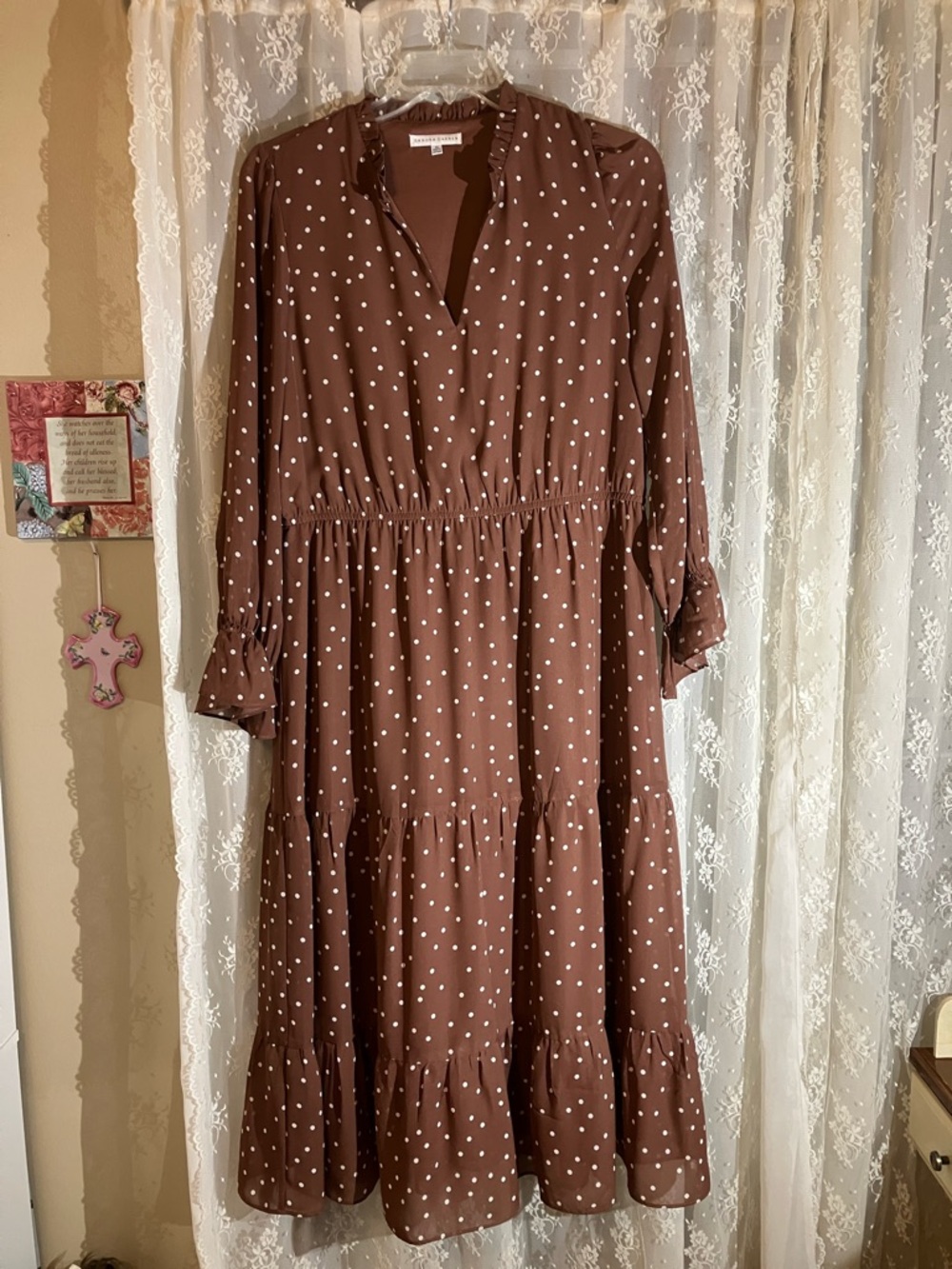 Sandra Darren Brown Polka Dot Tiered Maxi Dress